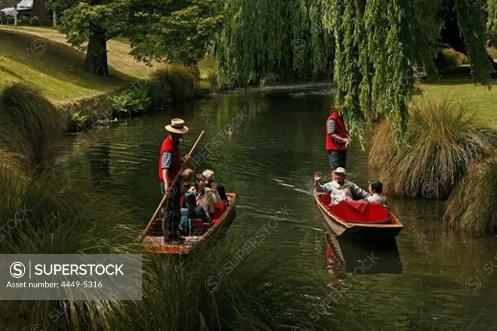 Punts, boats for tourists in Christchurch, South Island, New Zealand