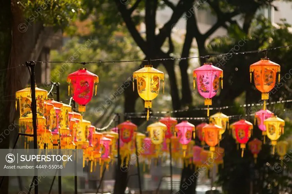 Lanterns in front of a Chinese restaurant, Kuala Lumpur, Malaysia, Asia