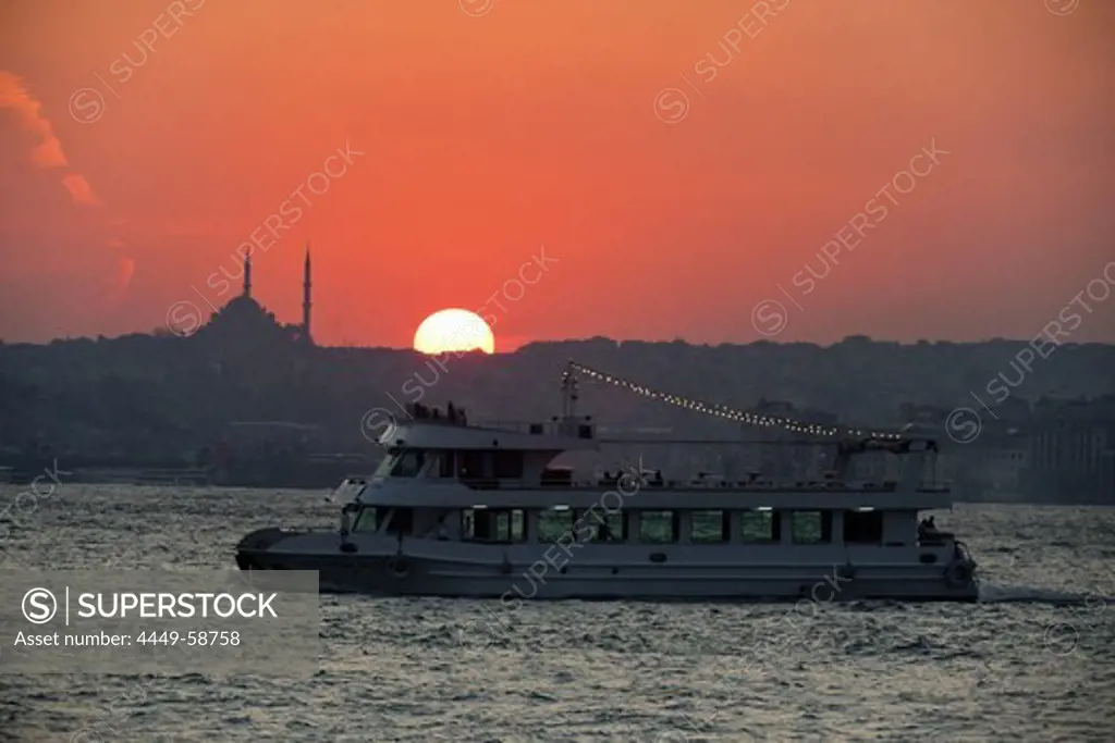 Sunset at Bosporus waterfront, Istanbul, Turkey, Europe