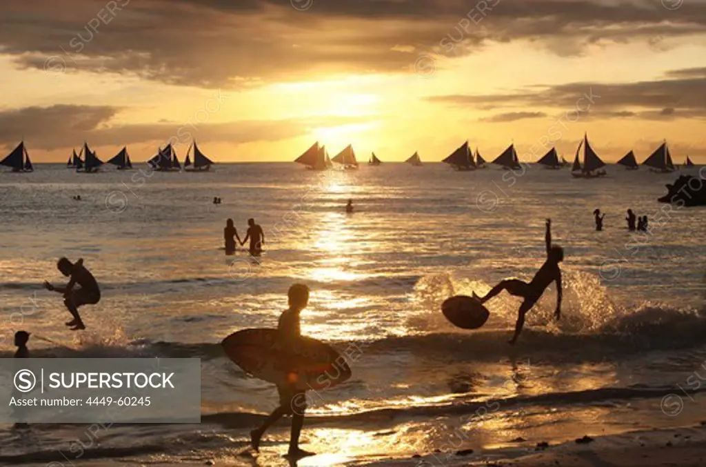 People at sunset, Boracay, Panay Island, Visayas, Philippines