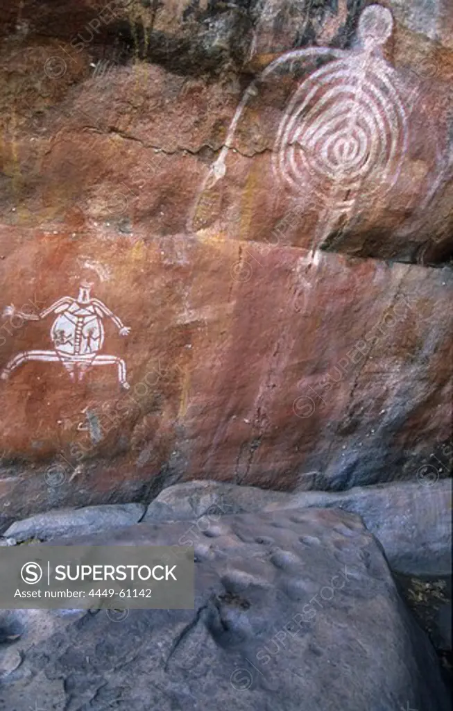 Aboriginal rock art, Aboriginal rock paintings near Cannon Hill, Kakadu National Park, Northern Territory, Australia