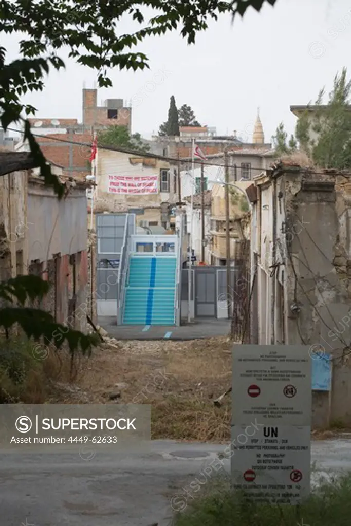 UN border on Ledra Street, UN controlled area, Buffer Zone, Green Line, divided city, Lefkosia, Nikosia, South Cyprus, Cyprus