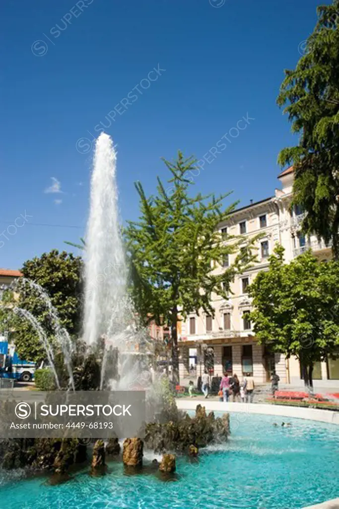 Fountain at Piazza Manzoni, Lugano, Lake Lugano, Ticino, Switzerland