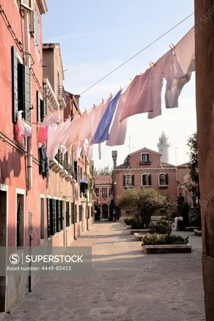 Clothesline with laundry in an inner courtyard, Venice, Italy