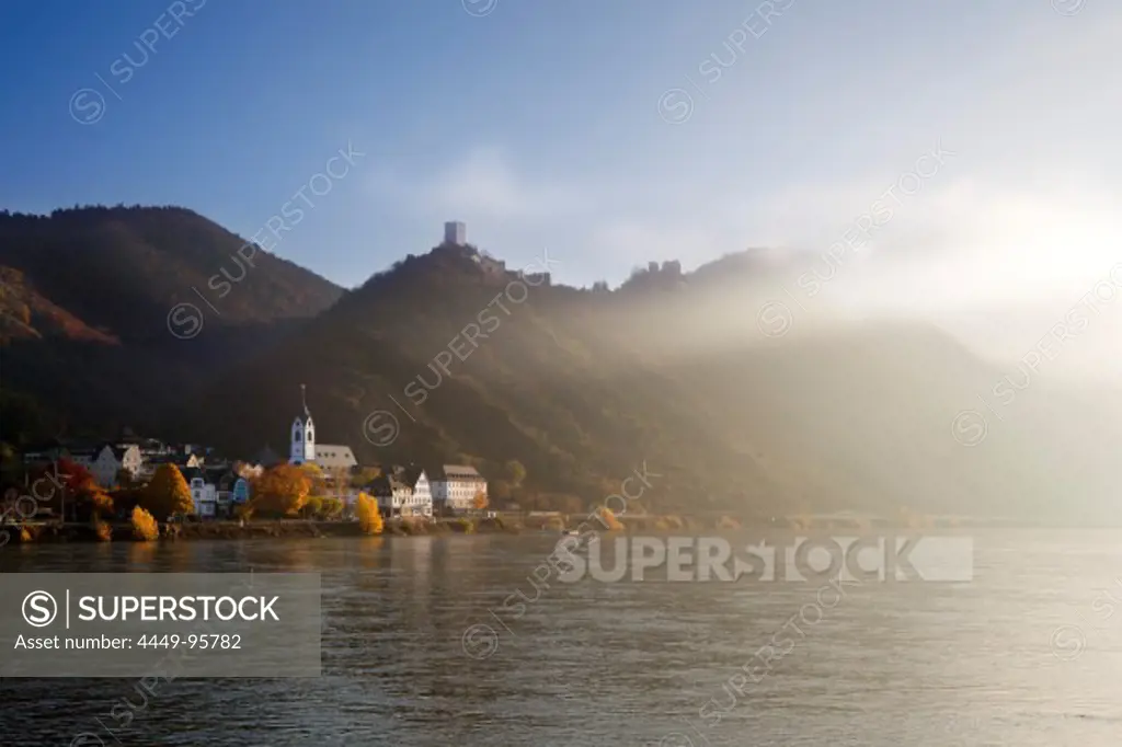 Kamp-Bornhofen with Sterrenberg and Liebenstein castles, Unesco World Cultural Heritage, Rhine river, Rhineland-Palatinate, Germany