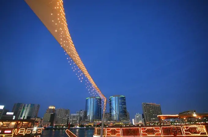 Dubai Creek at night, Dubai, United Arab Emirates, UAE