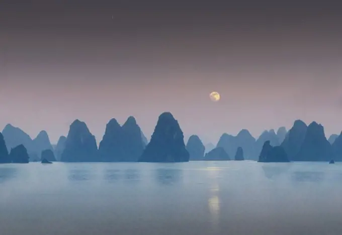 View from a Chinese junk, Halong Bay, Halong Bay, Vietnam, Indochina, Asia