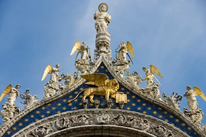 Ornamental detail of St Mark's Basilica Cathedral on Piazza San Marco, Venice, Veneto, Italy