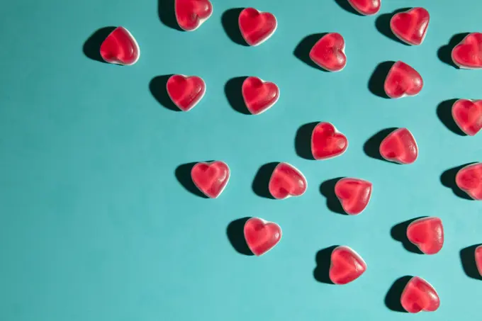 Heart sweets on turquoise background