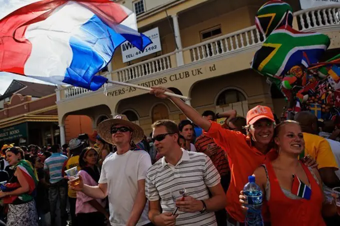 Football world cup final draw, 04.12.2009, fans celebrate the drawing of the first round, Long street, Capetown, Western Cape, South Africa, Africa