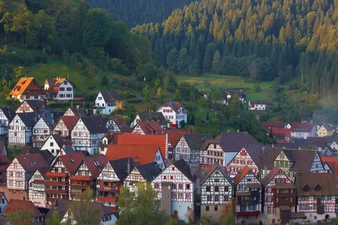 View at the town of Schiltach, Valley Kinzigtal, Southern Part of Black Forest, Black Forest, Baden-Wuerttemberg, Germany, Europe