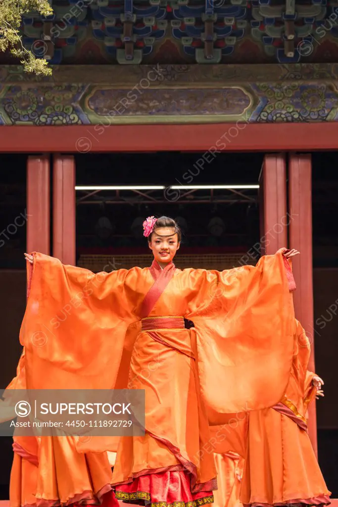 Traditional Chinese theatre performance in temple, Beijing, China