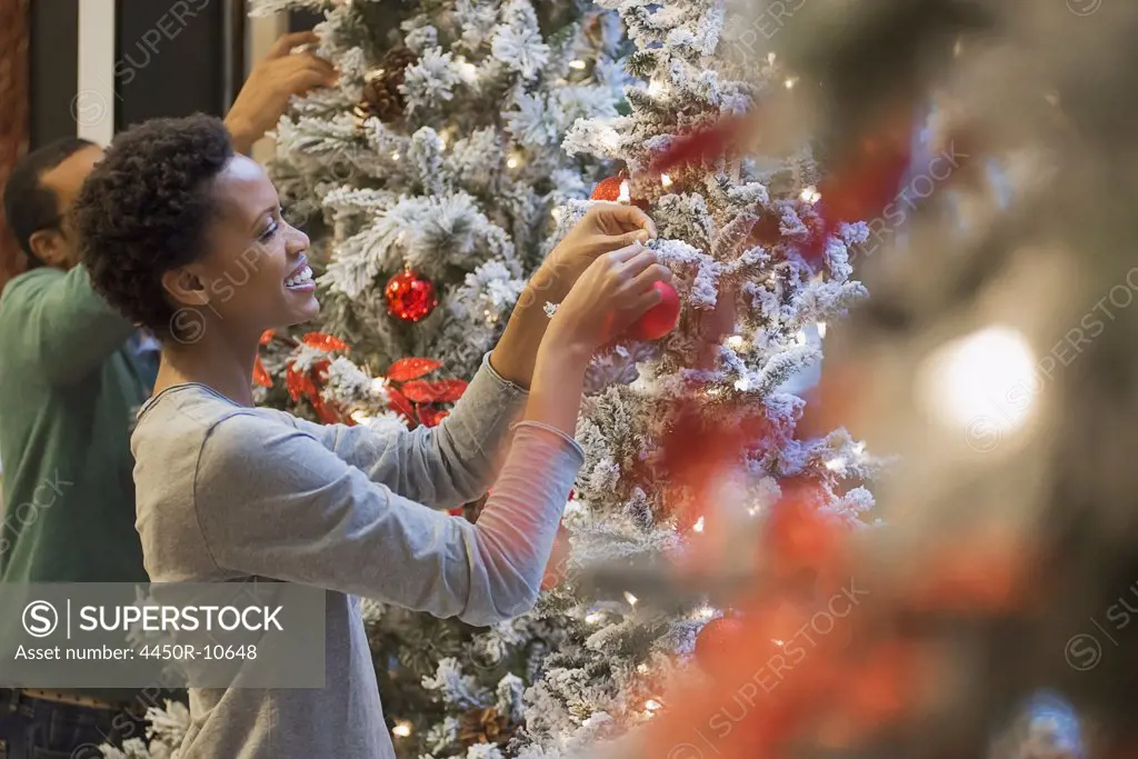 Couple at home decorating for HolidaysNew York city, USA