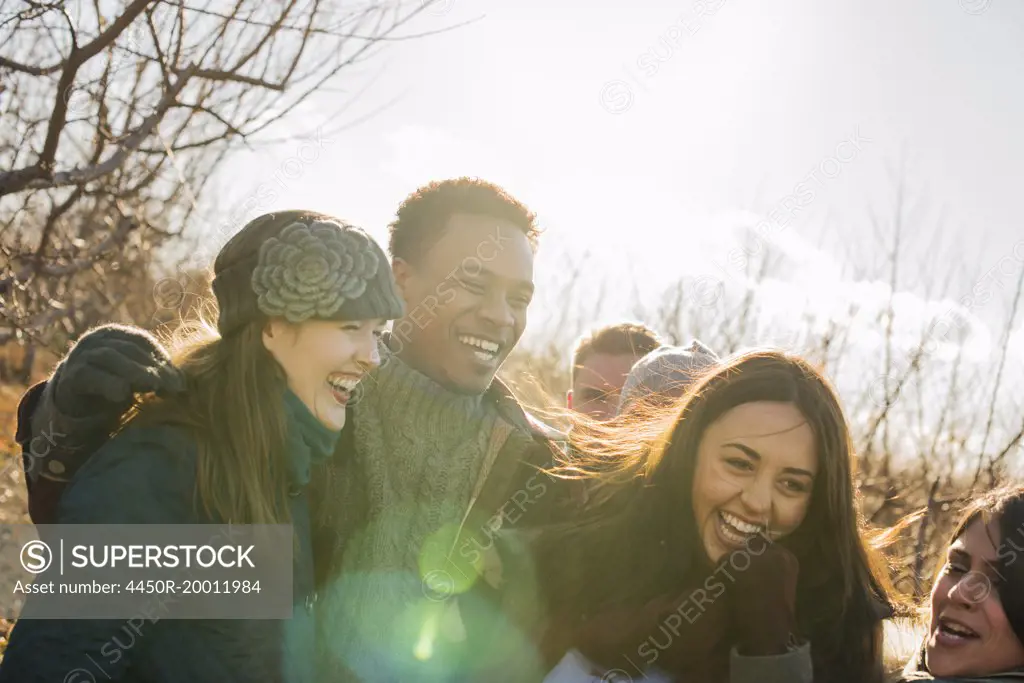 A group of friends on a winter walk.