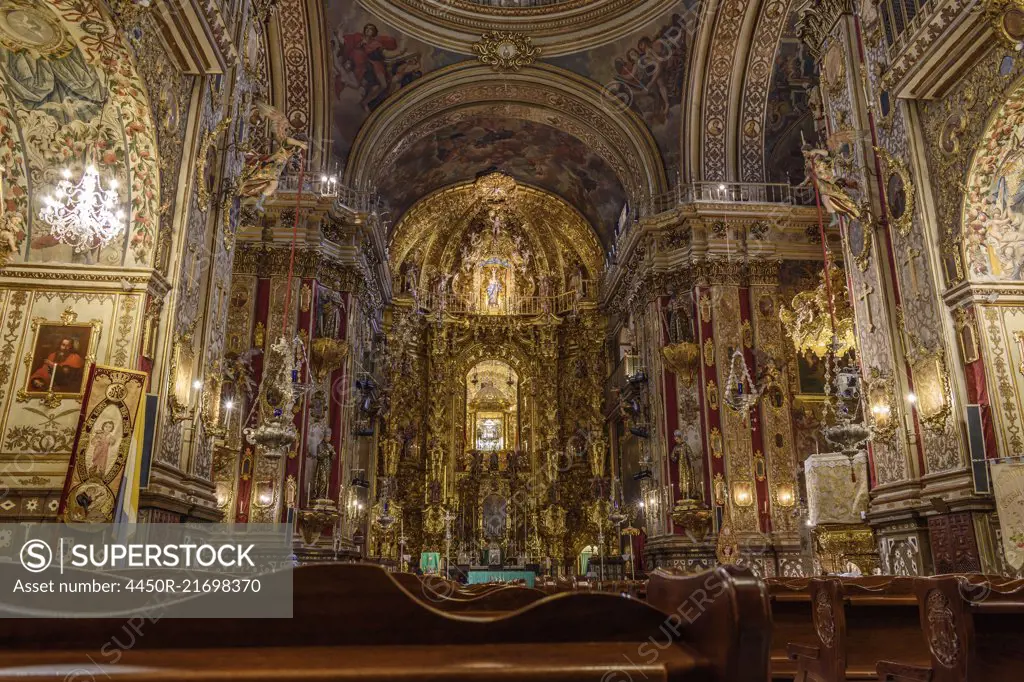 Interior view with main altar of the Basilica San Juan de Dios, Granada, Andalusia, Spain.