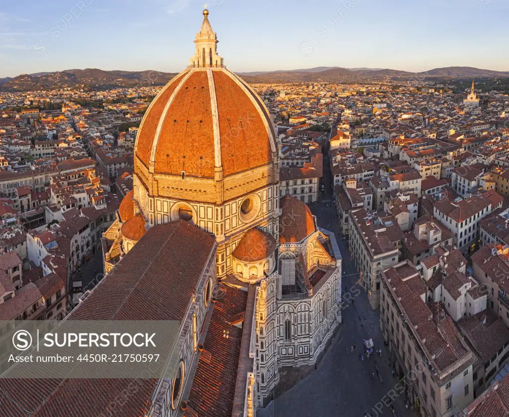 High angle view of the Duomo Santa Maria del Fiore and skyline, Florence,Italy.