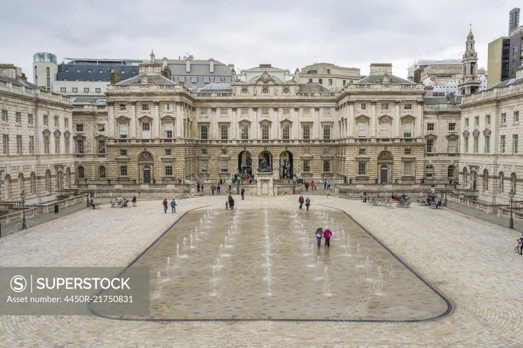 Fountains in the courtyard of Somerset House, London, UK.