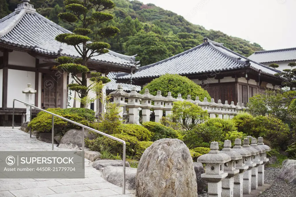 Exterior view of Japanese Buddhist temple.