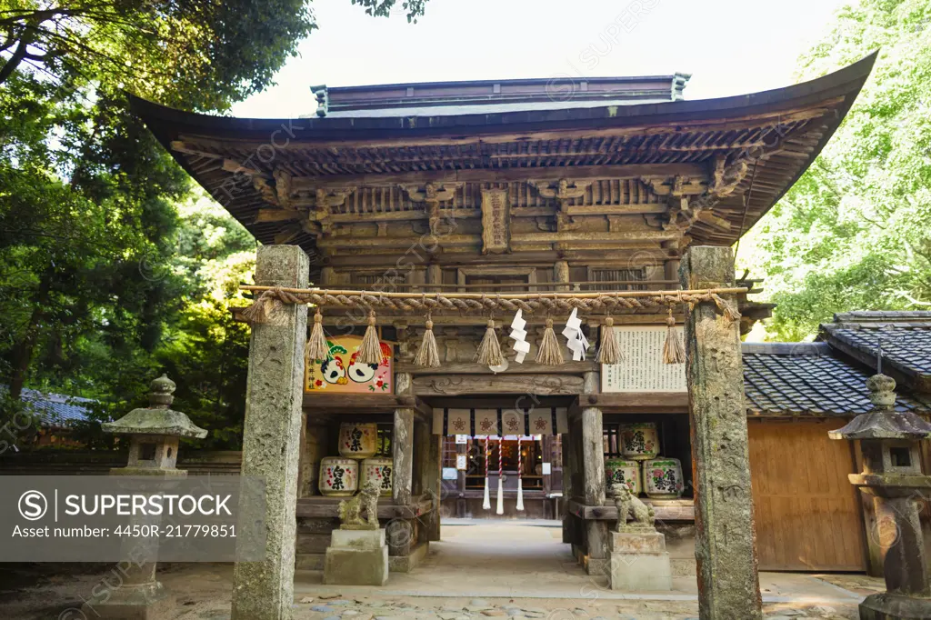 Exterior view of Shinto Sakurai Shrine, Fukuoka, Japan.