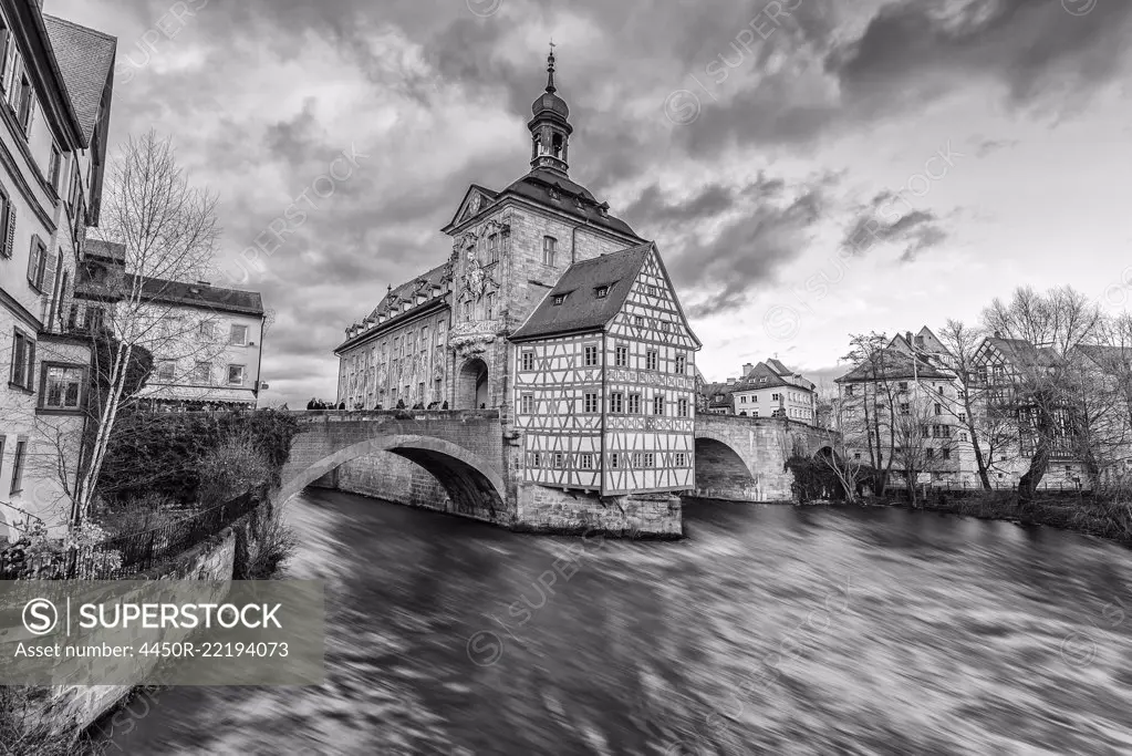 Exterior view of the old town hall on the river Regnitz, Bamberg, Germany.