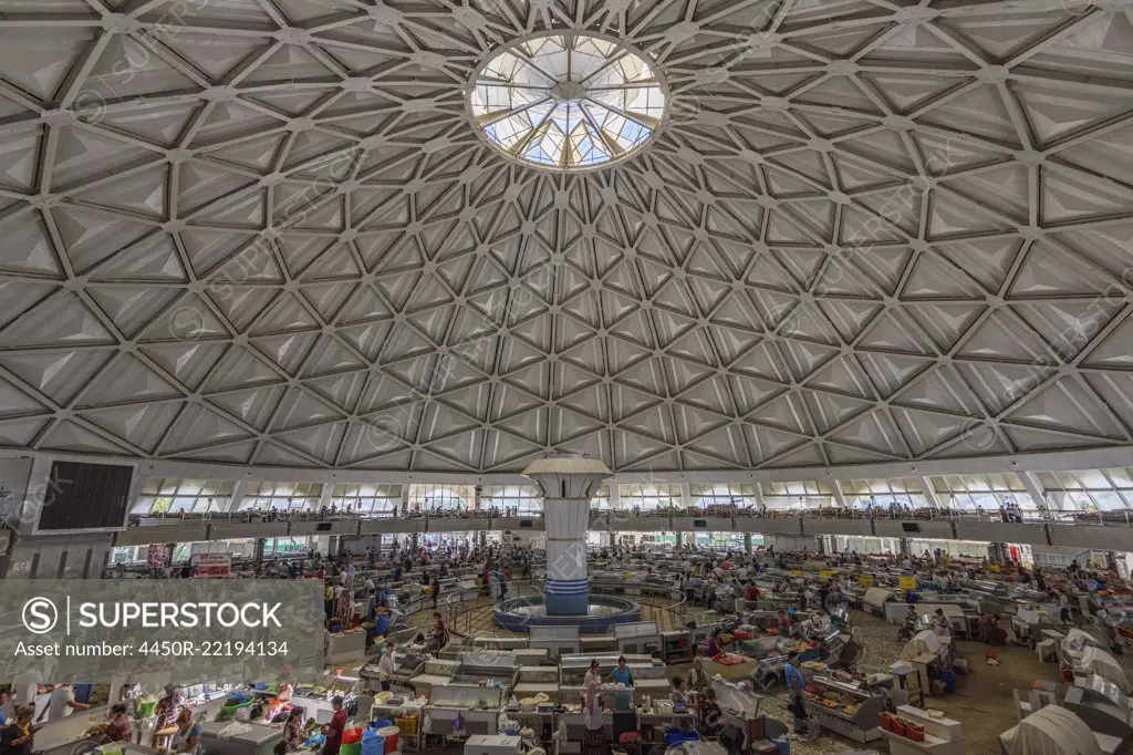 Interior view of Chorsu Bazaar with domed ceiling, Tashkent, Uzbekistan.