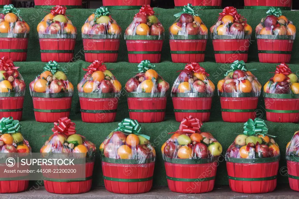 Christmas Fruit Baskets on Shelves