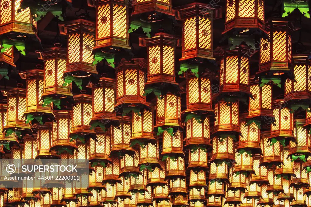 Asian Lanterns Suspended from a Ceiling