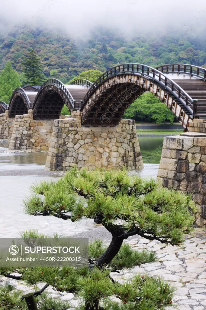 Asian Pedestrian Bridge Over a River