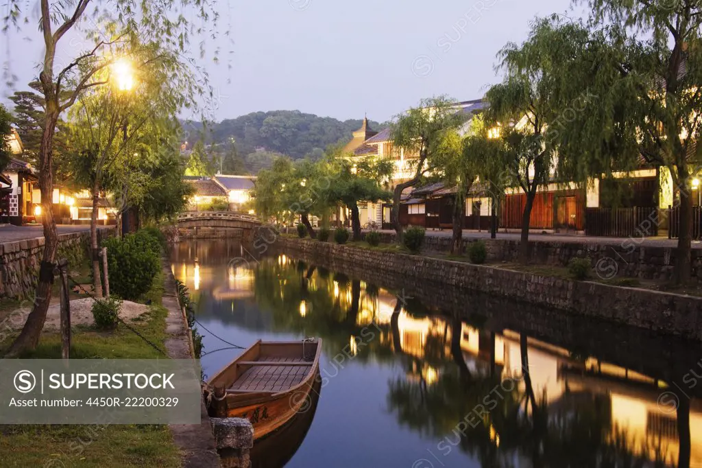 Japanese Canal Scene at Dusk