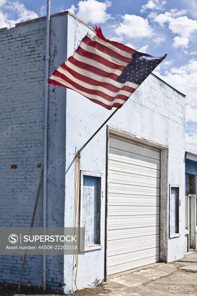 American Flag on an Abandoned Building