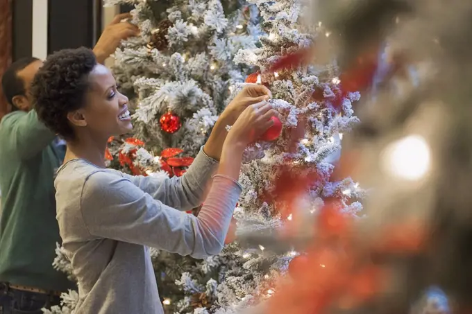 Couple at home decorating for HolidaysNew York city, USA