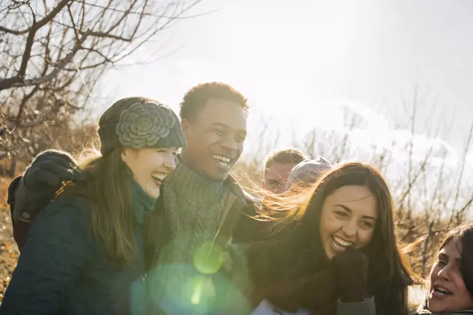 A group of friends on a winter walk.