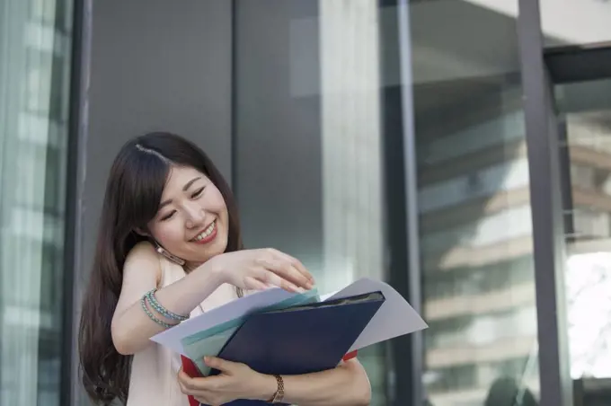 A working woman in an office building.