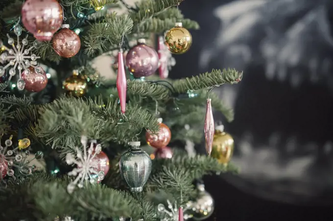 Christmas Tree, a real pine tree decorated with baubles and ornaments.