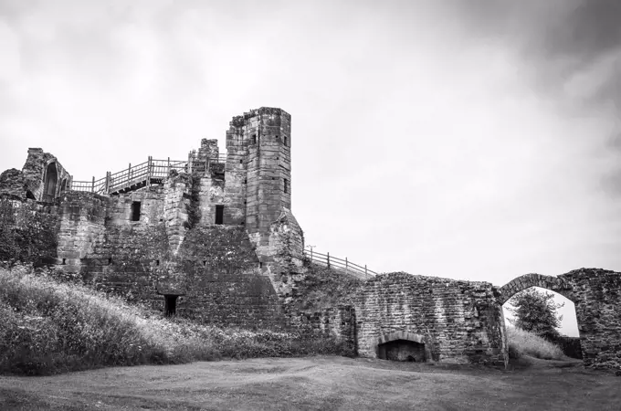 Exterior view of medieval keep of Kenilworth Castle, Warwickshire.