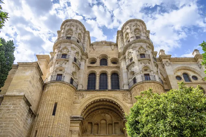 Exterior view of the Cathedral of Malaga, Malaga, Andalusia, Spain.