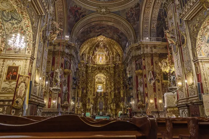 Interior view with main altar of the Basilica San Juan de Dios, Granada, Andalusia, Spain.