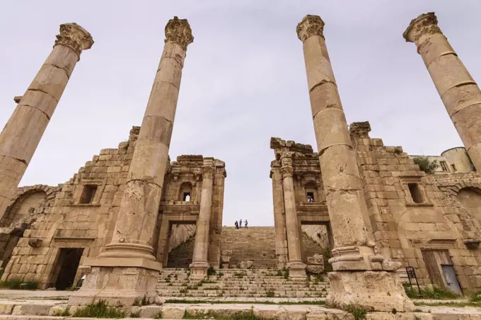 Ancient ruins and columns in Jerash in the North of Jordan.