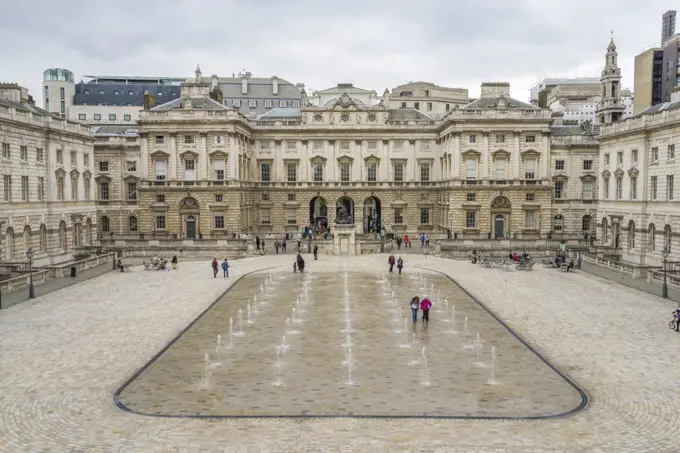 Fountains in the courtyard of Somerset House, London, UK.