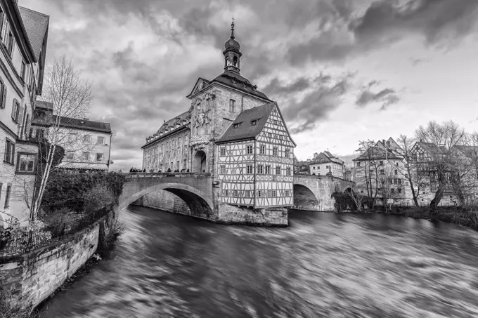 Exterior view of the old town hall on the river Regnitz, Bamberg, Germany.