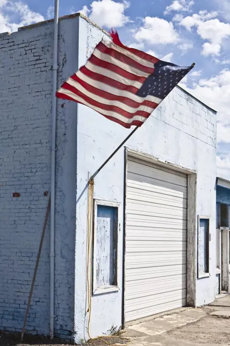 American Flag on an Abandoned Building