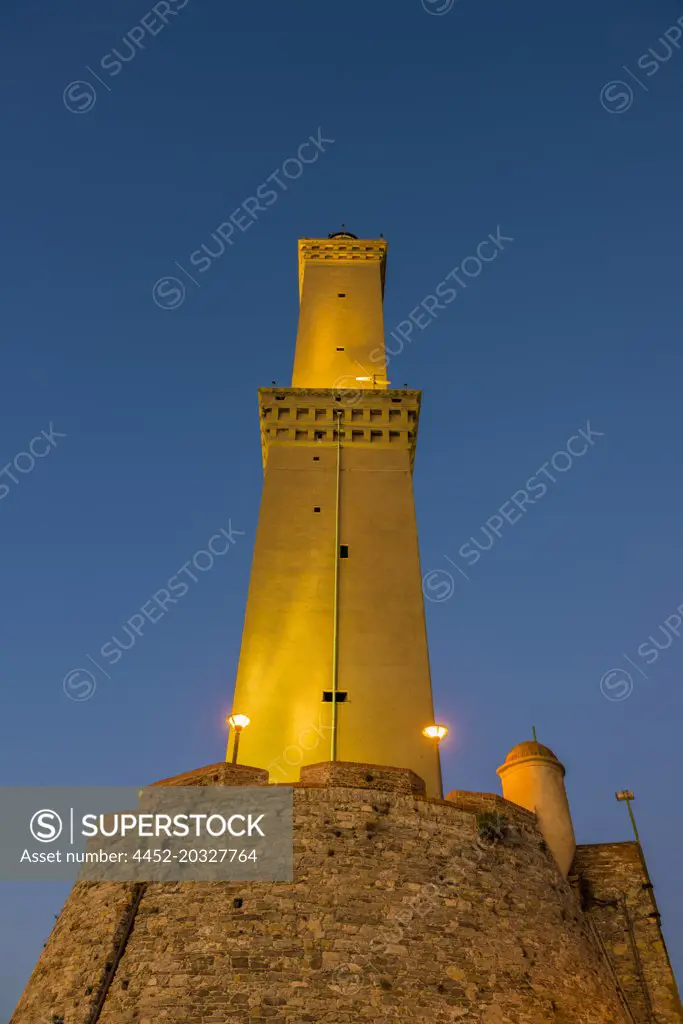 Lighthouse of Genoa is the Tallest Lighthouses in the World, Lanterna di Genova in Dusk in Liguria, Italy.