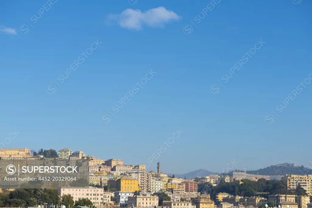 Cityscape with Sunlight over Genoa, Liguria in Italy.