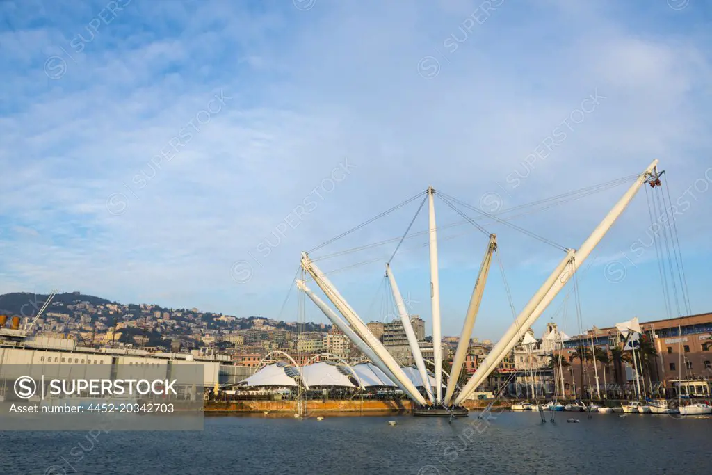 The Port with Sculpture in Genoa, Liguria in Italy.