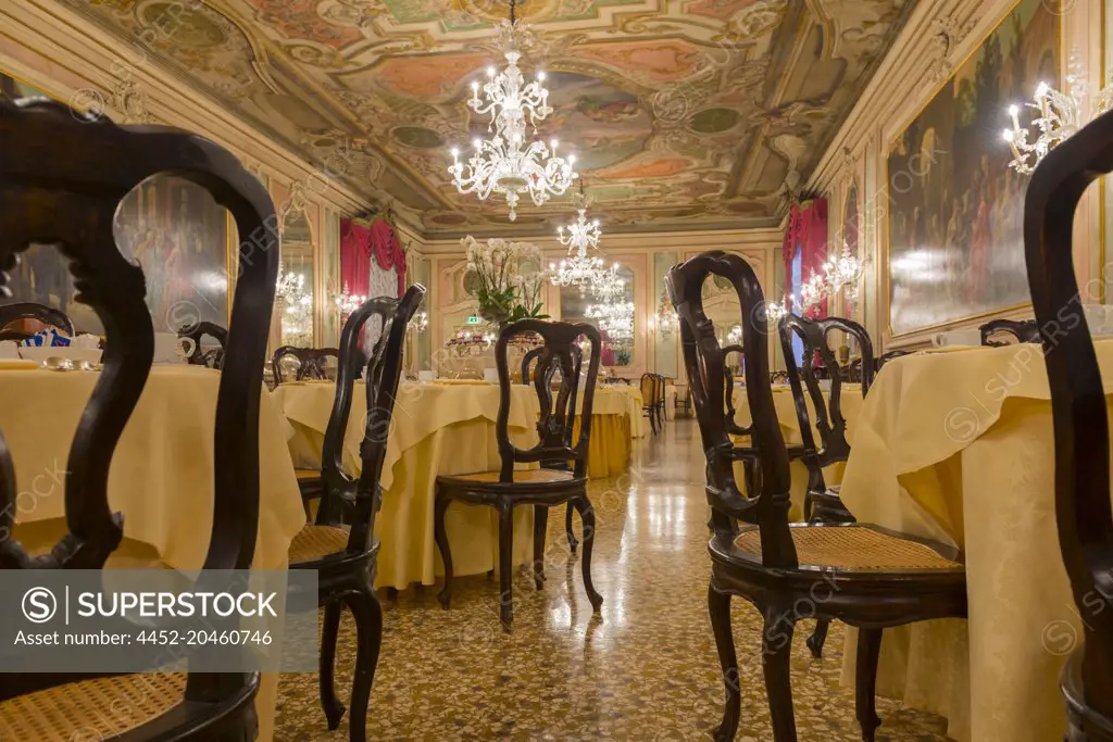 Luxury Restaurant in Hotel Luna Baglioni in Venice, Italy.