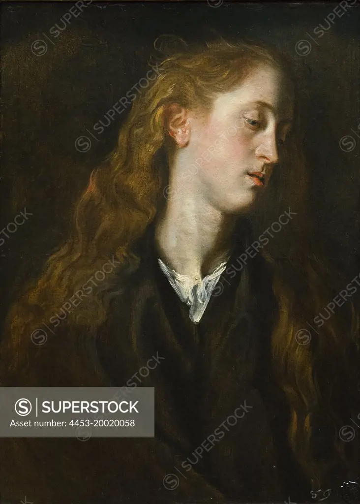 Study Head of Young Woman by Anthony van Dyck; Oil on paper; laid down on wood; circa 1618 - 20