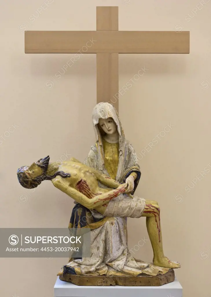 The Virgin with the Dead Christ. (Pieta). ( about 1435; Lindenholz; original version from Braunau. The cross is a modern addition)