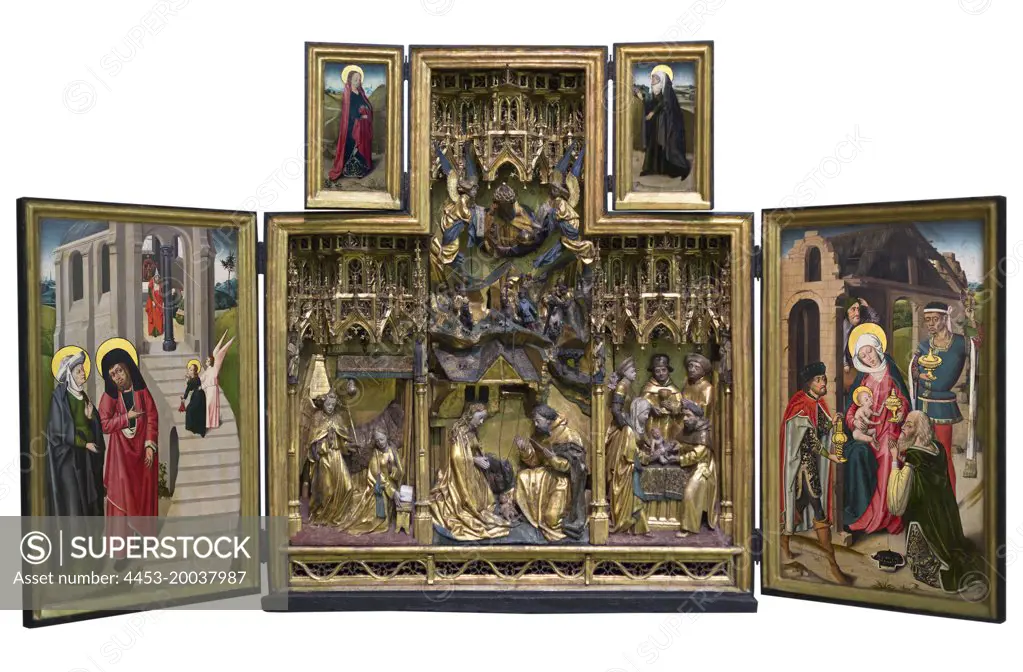 Winged Altarpiece: Scenes from the Life of the Virgin and the Childhood of Christ ; oak wood; original version. (Brussel; about 1480; aquired 1918; Geschenk James Simon; Sculpture Collection )