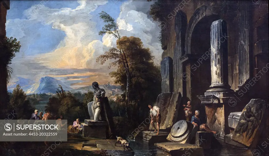 Fantasy landscape with ancient ruins. 1730. (Giovanni Paolo Panini 1691 Piacenza-1765 Rome)