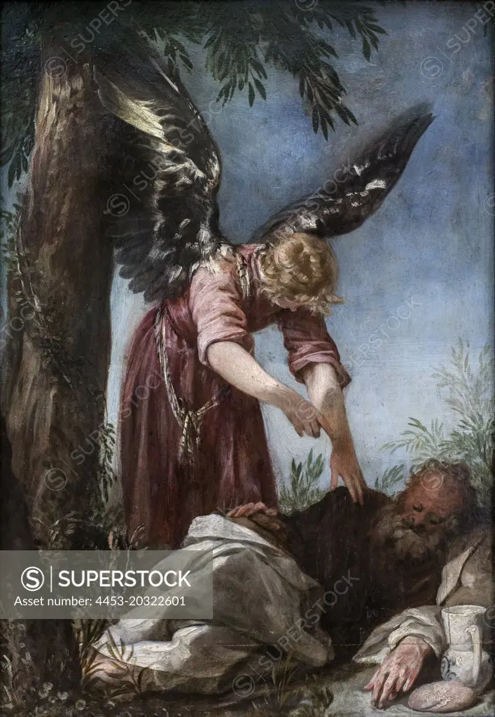 An angel wakes the prophet Elijah in the desert. (Juan Antonio Escalante; 1633 Cordoba Madrid-1670)